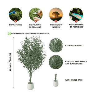 Large Nearly Natural Olive Tree with Black Olives, 200 cm Artificial Plant for Patio, Front Porch, Living Room, Indoor Outdoor Ornament, Home Decor by Sona Casa