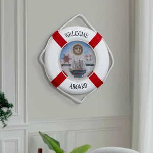 Lifebuoy Wall Clock, 14" Silent Non Ticking, Nautical Living Room Decor by Sona Casa
