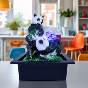 Relaxing Indoor Fountain with Cute Panda Statues 11" Desktop Waterfall Table Office Patio Decor by Sona Casa