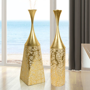 2 Piece Decorative Tall Vases, Large Gold Metal Floor Vases, Indoor Living Room Decor 32 inch 82 cm by Sona Casa