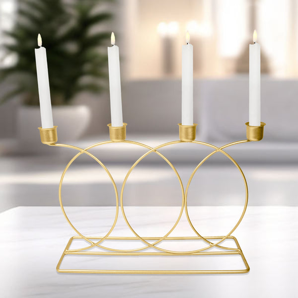 Metal Taper Candle Holder, 4 in 1 Gold Light Holders, 9" Mantel Decor