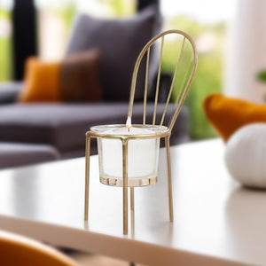 Candle Holder, Elegant Chair Design, Gold Decor, Metal Tabletop Centerpiece 6in, 15cm by Accent Collection