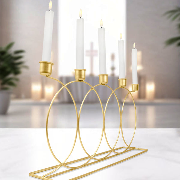 5 in 1 Metal Taper Candle Holder, 9" Mantel Table Decor, Xmas Diwali Gift