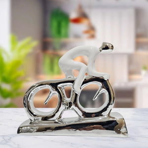 Abstract Cyclist Sculpture, 9" Ceramic Living Room Console Table Decor, Desk Figurine Ornament, Gifts by Sona Casa