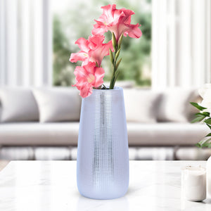 Silver and Chrome 10" Ceramic Vase Tabletop, Desktop, Countertop, Living Room Centerpiece, Home Office Decor Gifts by Sona Casa