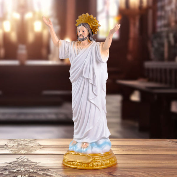 Resurrection Of Jesus Christ Statue, White Polyresin, 9" Small Altar Decor