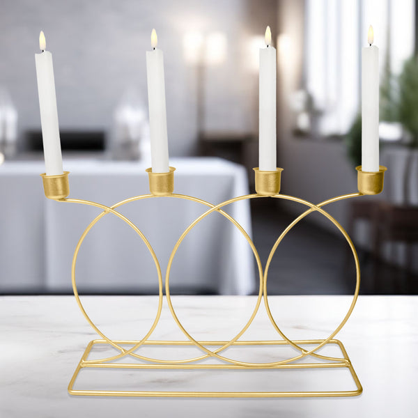 Metal Taper Candle Holder, 4 in 1 Gold Light Holders, 9" Mantel Decor