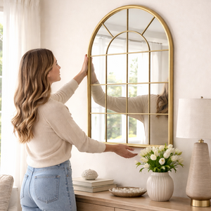 Arch Window Mirror, 103 cm Large Gold Decorative Wall Mirror for Living Room, Hallway & Bedroom by Sona Casa