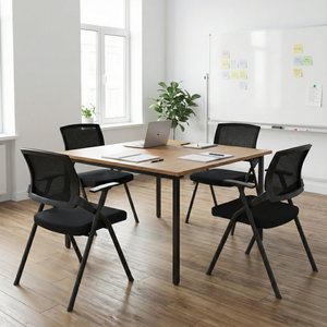 Black Folding Conference Chair, Set of 4 Stackable Corporate Training Seating, Ergonomic Minimalist Foldable Chair-Sona Casa