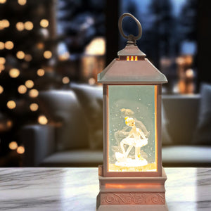 Winter Wonderland Christmas Decor, 9" Snow Globe Pink Glitter Lantern, Gift by Sona Casa