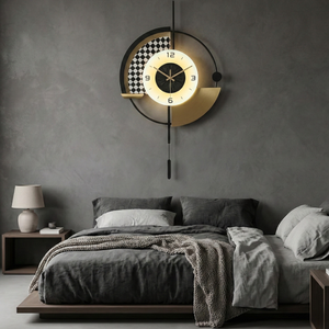 Modern Black and White Wall Clock with LED Light, Remote Controlled, Unique Geometric Design, Pendulum, Living Room Decor, Gift-Sona Casa