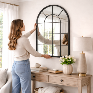 Arch Window Mirror, 103 cm Large Black Decorative Wall Mirror for Living Room, Hallway & Bedroom by Sona Casa