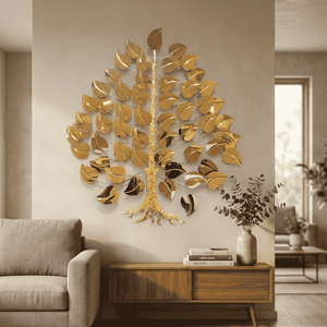 Large Gold Tree Metal Wall Sculpture, 34 inch Modern Tree of Life Wall Art Decor for Home or Office by Sona Casa
