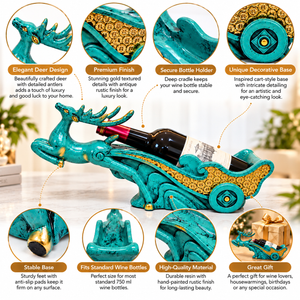 Rustic Deer Wine Bottle Holder – Teal & Gold