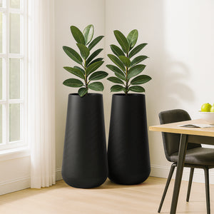 Set of 2 Tall Black Self Watering Indoor Planters, Contemporary Modern Decorative Pots, 33 Inch Riser for Home Office Garden-Sona Casa