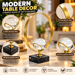 Gold ring crystal ball sculpture design and decorative details