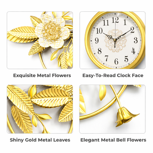 Large Metal Floral Gold Wall Clock by Sona Casa