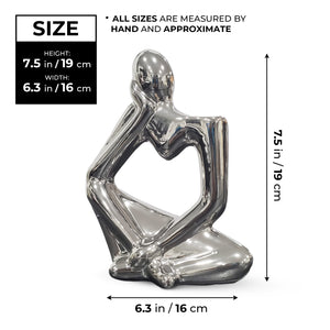 Unique Silver Ceramic Bud Vase, 7" Abstract Thinker Statue, Table, Shelf, Desk Decoration, 1 Tulip Flower Included by Sona Casa