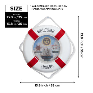 Lifebuoy Wall Clock, 14" Silent Non Ticking, Nautical Living Room Decor by Sona Casa