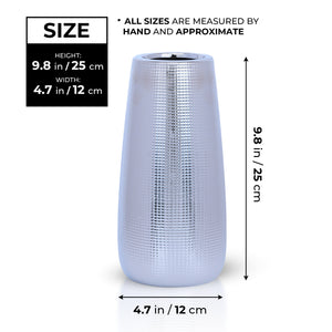 Silver and Chrome 10" Ceramic Vase Tabletop, Desktop, Countertop, Living Room Centerpiece, Home Office Decor Gifts by Sona Casa