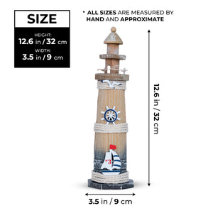 Rustic Brown Wood Miniature Lighthouse Model, 13" Nautical Figurine, Decorative Statue, Table, Desktop, Shelf Decor by Sona Casa