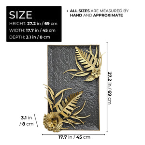 Large Metal Wall Art, 27" Floral Wall Decor, Gray Gold Home Office Decor by Sona Casa