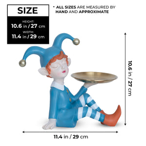 Blue 11" Elf Statue Organizer, Golden Decorative Metal Tray for Table, Desk, Shelf, Figurines for Home Office,Unique Gifts by Sona Casa