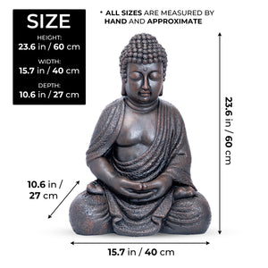 Tall Buddha Statue, Large 24" Temple Indoor Outdoor Sculpture, Living Room Garden Patio Statuary Decor by Sona Casa