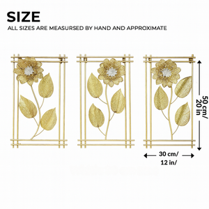3 Piece Gold Flowers Metal Wall Decor Set, Elegant Floral Sculptures, 50cm Tall x 30cm Wide Panels Home Office Decor-Sona Casa