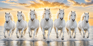 7 Running Horses Crystal Wall Art - Framed 70x140 cm