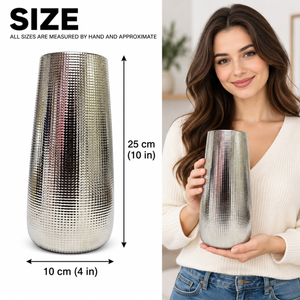 Silver Chrome Ceramic Vase with Abstract Pattern