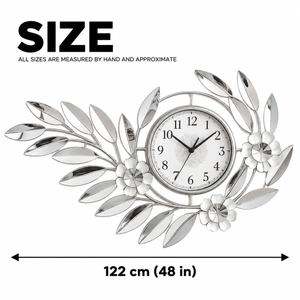 Silver Floral Metal Wall Clock, 48 in