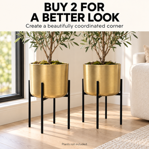 Gold Metal Planter with Black Stand, 24 in High-Sona Casa