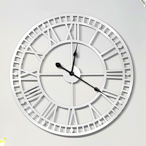 Oversized Round Metal Wall Clock, Large 32", Roman Numeral Silver Silent Clock Home Office Decor by Sona Casa