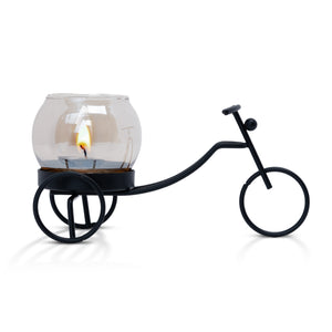 Vintage Iron Rickshaw Candle Holder With Glass Tealight Container, 3" Table, Desk, Altar Decor by Sona Casa