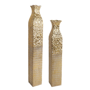 Handmade Rustic Weathered Tall Metal Vases, Extra Large Decorative Floor Vase Set, 42" and 35" Large Flower Pots for Pampas Grass, Home Living Room Decor-Sona Casa