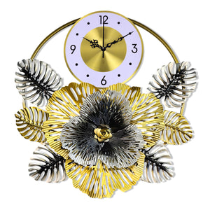 Floral Metal Wall Clock, 24" Home Decor, Silent Nonticking Extra Large Decorative Clock Wall Decor by Sona Casa