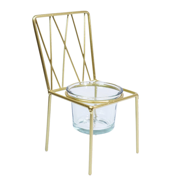 Gold Candle Holder, Golden Chair Design, Metal Home Decor, Tabletop Centerpiece 6in, 15cm by Accent Collection