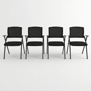 Black Folding Conference Chair, Set of 4 Stackable Corporate Training Seating, Ergonomic Minimalist Foldable Chair-Sona Casa