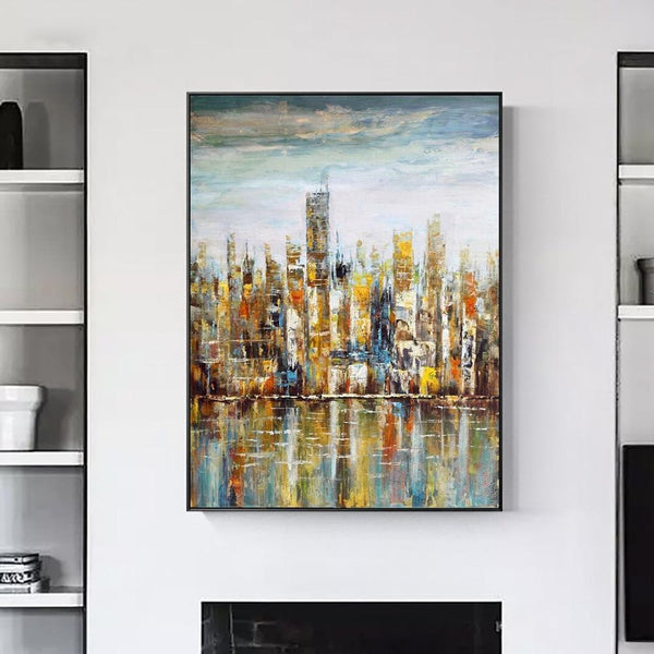 Abstract Art, Large New York Painting, Skyscrapers, Living Room Wall Art, Wall Painting, Home Decor, Original Art, Oil Painting by Sona Casa