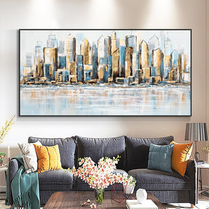 Modern City Art Oil Painting, Large Abstract Cityscape Canvas, Urban Skyline Wall Art for Home Decor, Unique Housewarming Gift by Sona Casa