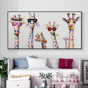 Funny Giraffe Painting, Hand-Painted Canvas Art for Nursery, Unique Kids Room Wall Decor, Original Animal Painting Gift by Sona Casa