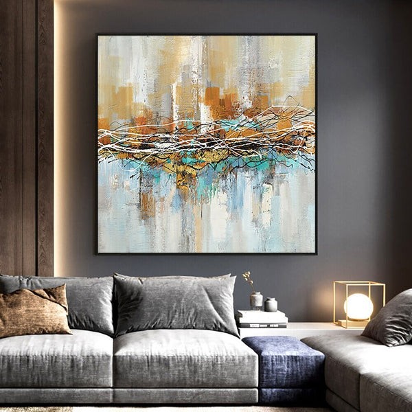 Aura - Cityscape Canvas Art, Textured Abstract City Painting, Original Oil Wall Art for Modern Living Room Decor by Sona Casa