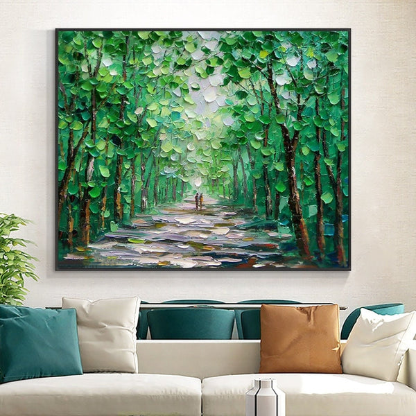 Nature Painting Forest Wall Decor, Contemporary Forest Oil Painting, Vintage-inspired Abstract Wall Art for Home - Art Collector's Gift by Sona Casa