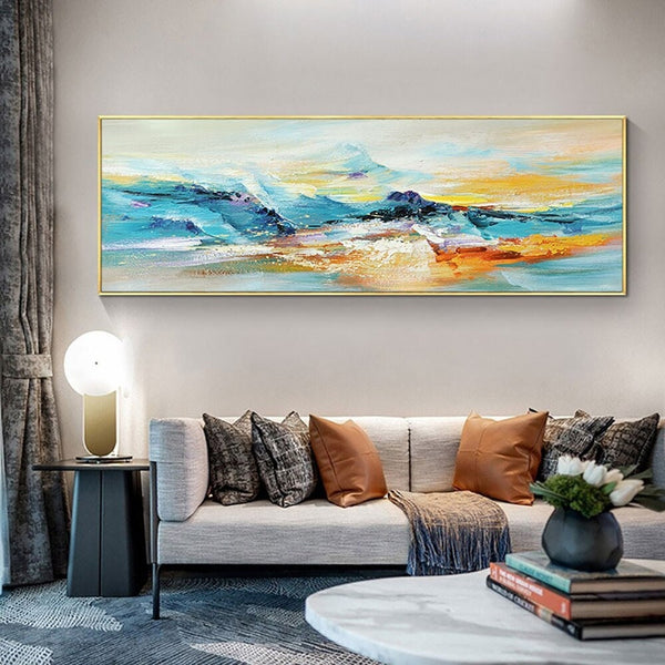 Original Abstract Mountain Painting, Vibrant Textured Oil Canvas, Contemporary Bedroom Wall Art, Unique Housewarming Gift by Sona Casa