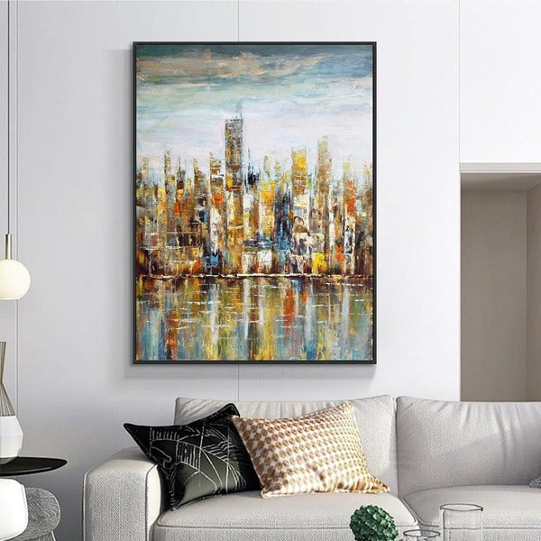 Abstract Art, Large New York Painting, Skyscrapers, Living Room Wall Art, Wall Painting, Home Decor, Original Art, Oil Painting by Sona Casa