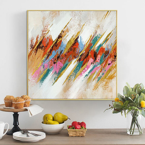Abstract Pattern Painting, Vibrant Modern Wall Art Canvas, Original Large Oil Painting for Chic Living Room Decor by Sona Casa