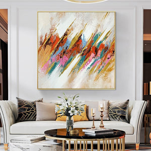 Abstract Pattern Painting, Vibrant Modern Wall Art Canvas, Original Large Oil Painting for Chic Living Room Decor by Sona Casa