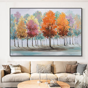Handpainted Fall Colors & Trees Abstract Painting, Wall Art for Living Room Painting on Canvas Hand Painted Oil Painting for Home Decor by Sona Casa