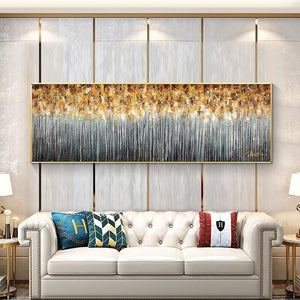 Original Art Landscape Painting - Hand Painted Golden Extravaganza, Large Canvas Wall Art for Living Room by Sona Casa